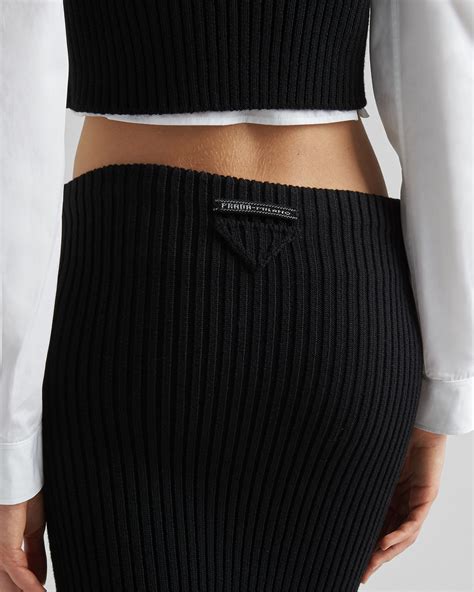 prada wool skirt black blue stripe|prada wool satin skirt.